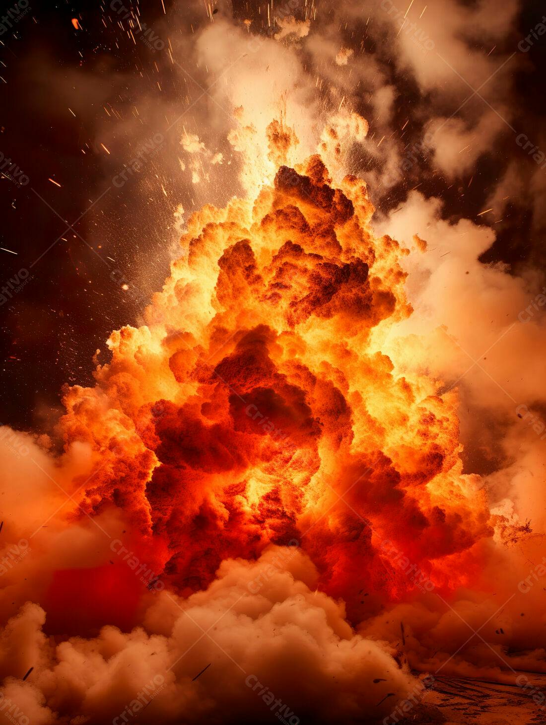 Explosão de fogo intensa e fumaça