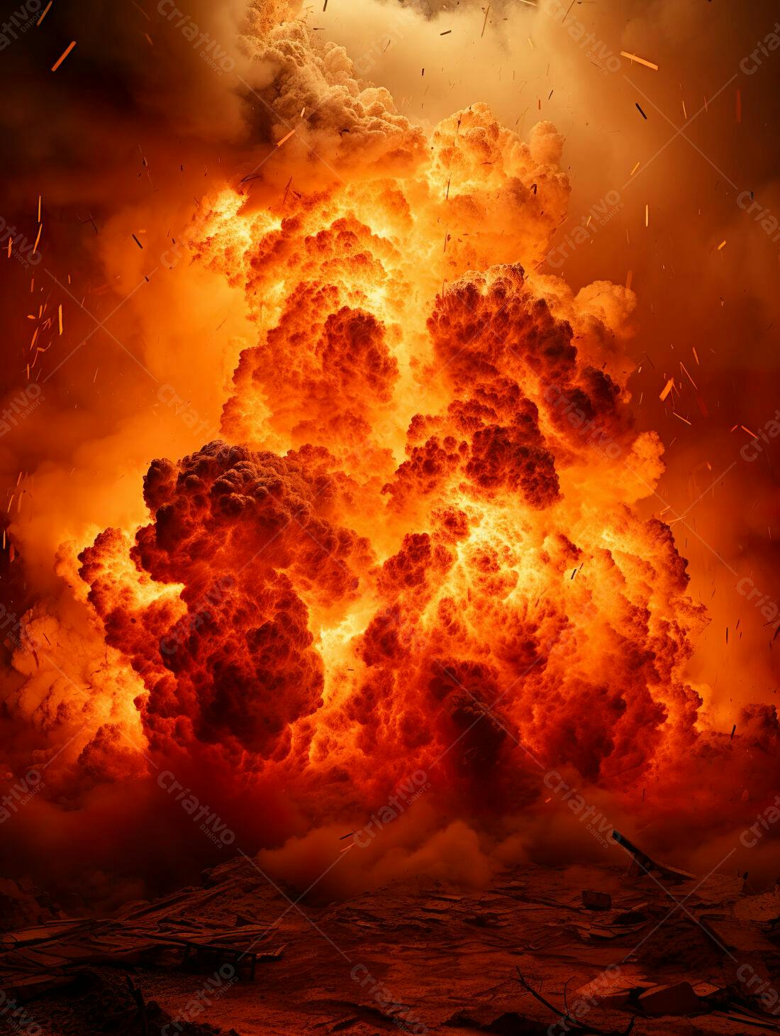 Explosão de fogo gigante e destruição