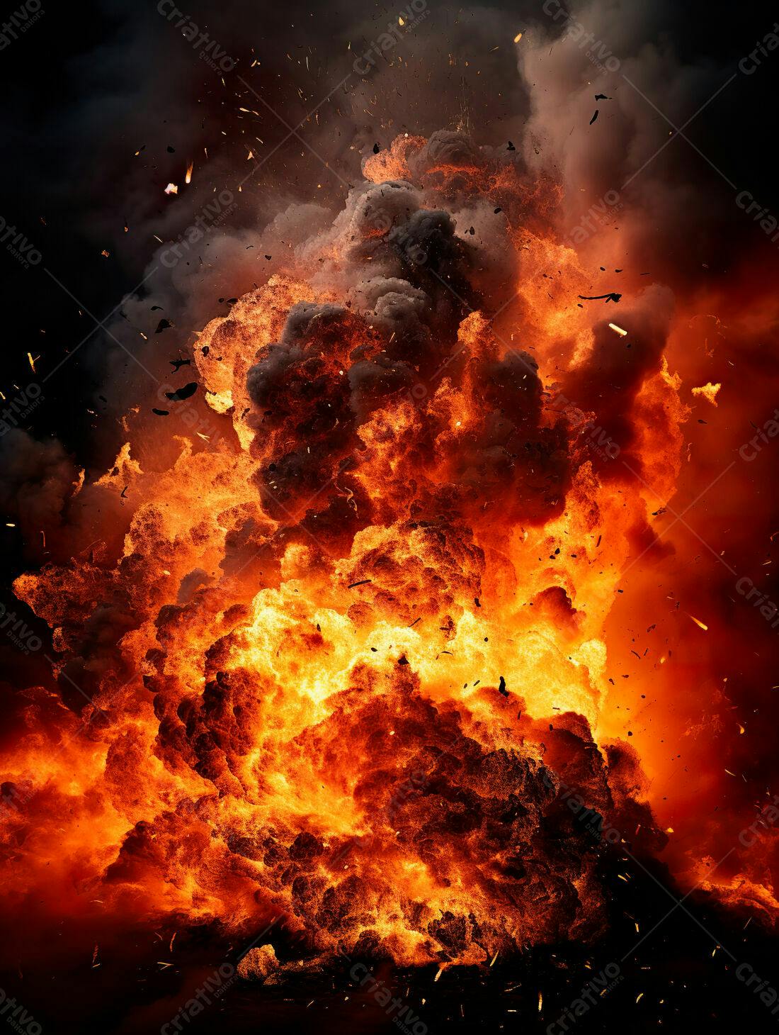 Explosão de fogo intenso e fumaça
