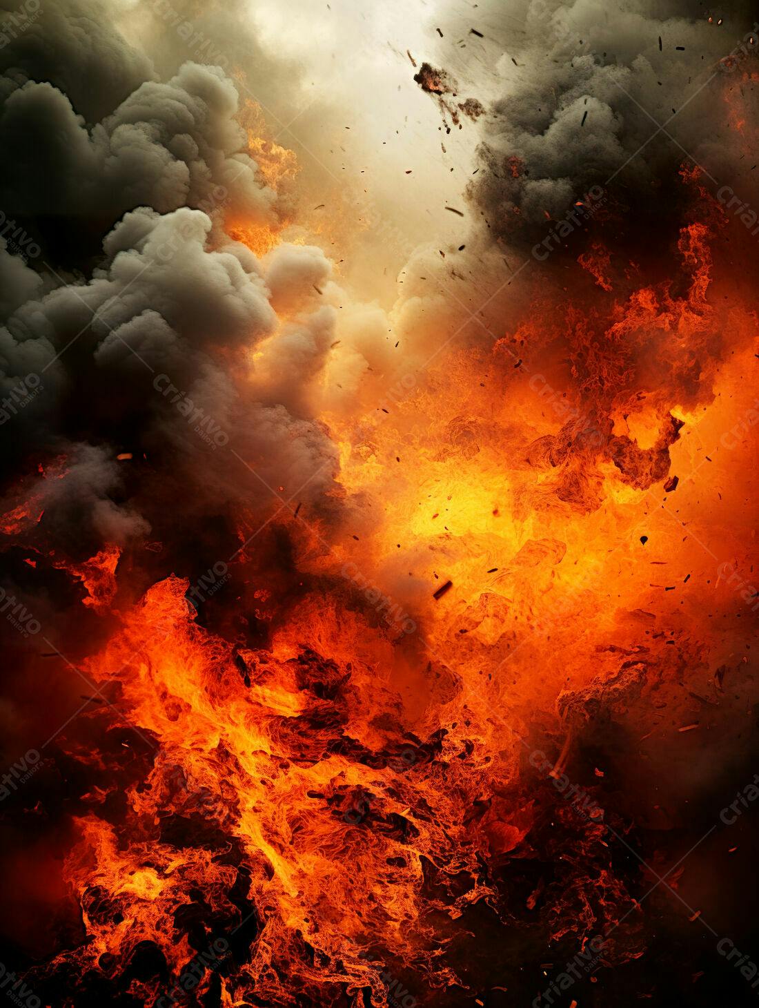 Explosão de fogo e fumaça intensa