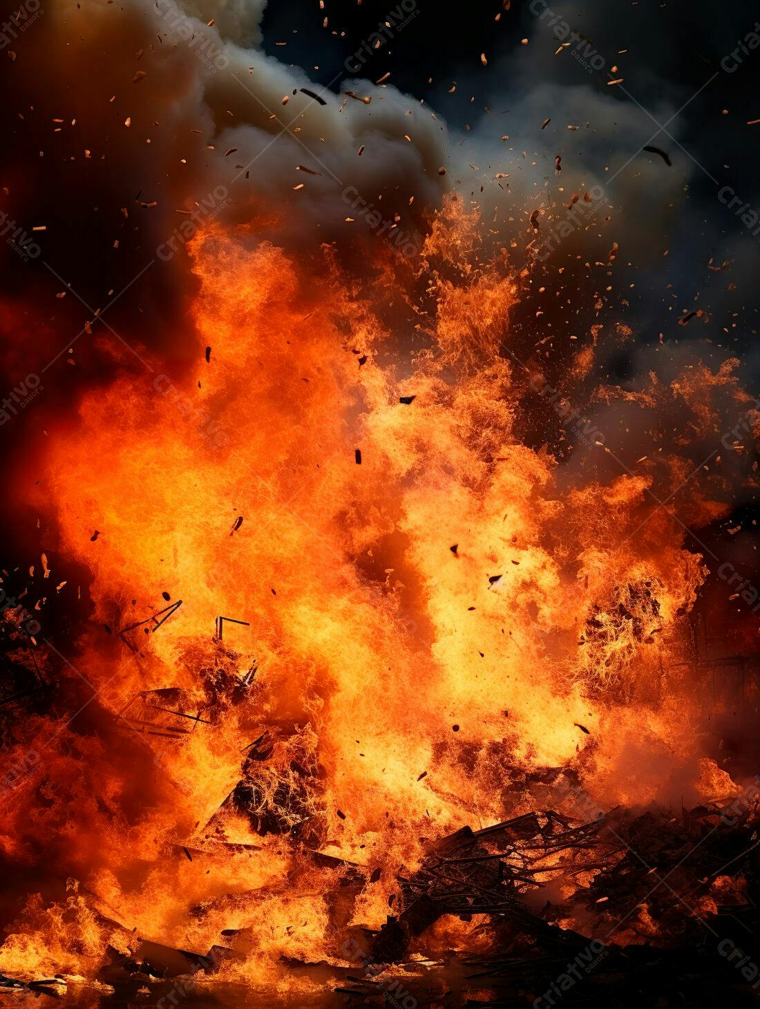 Chamas intensas em incêndio devastador