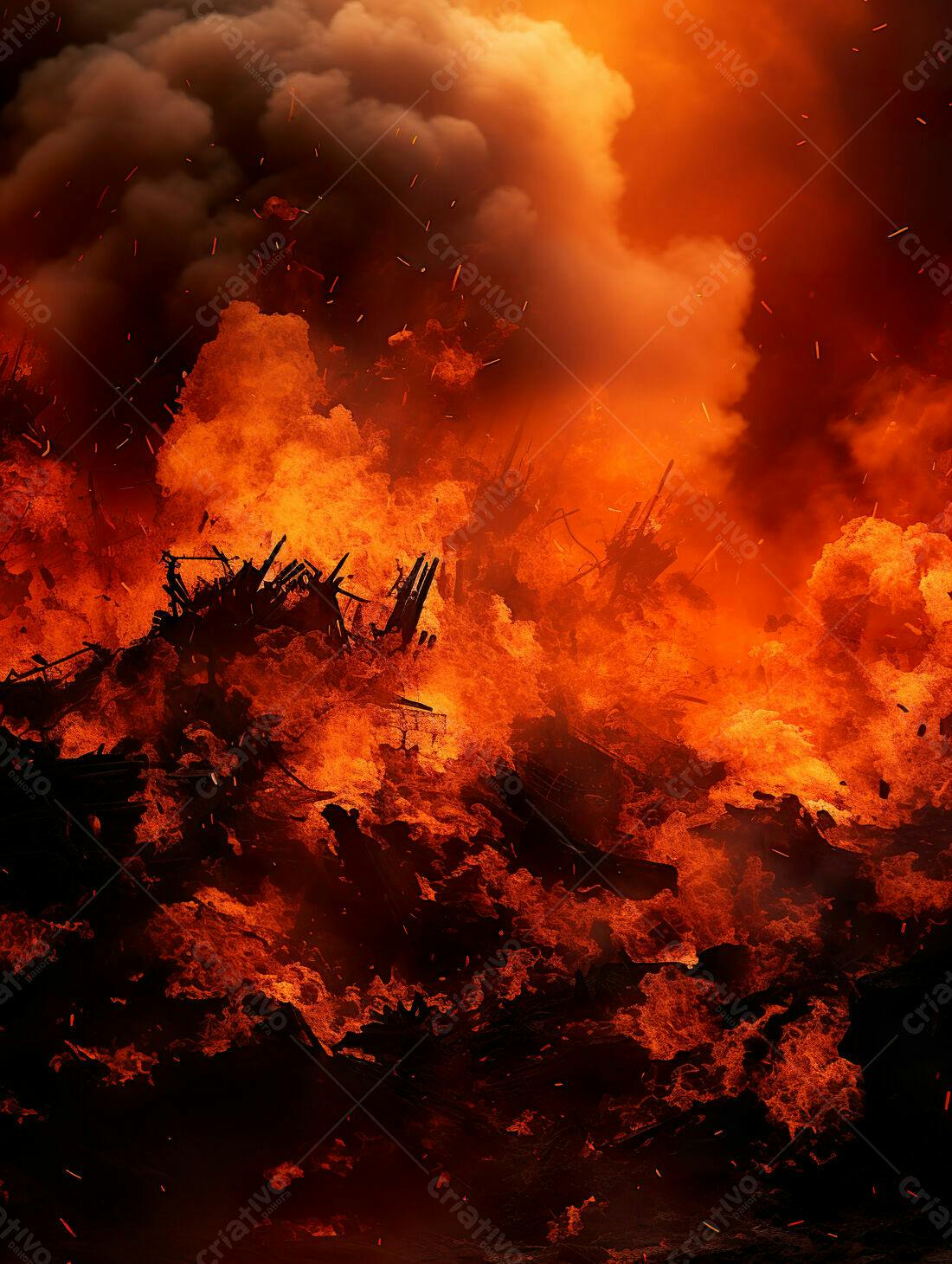 Incêndio intenso com fumaça escura