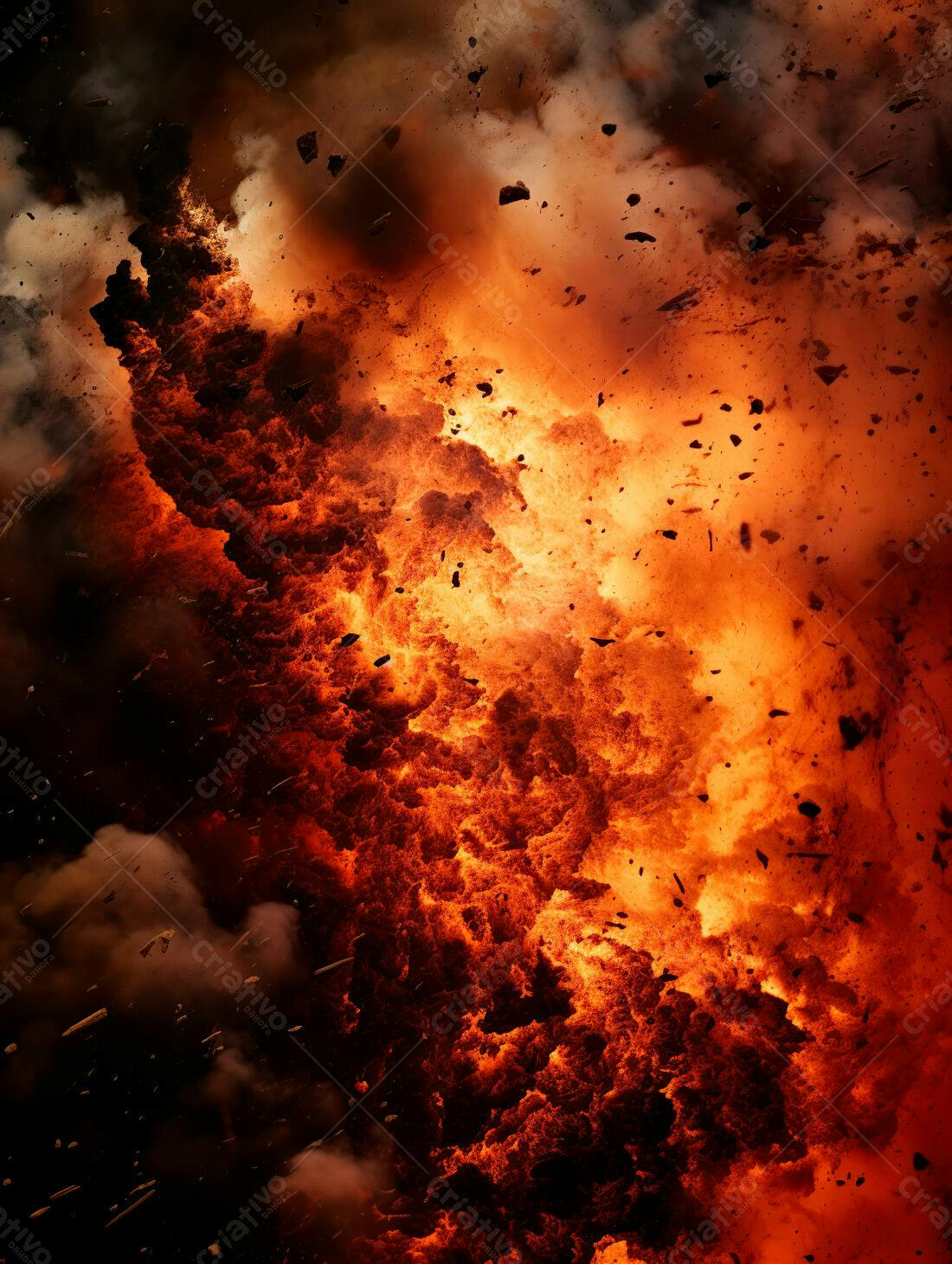 Explosão de fogo intenso e cinzas