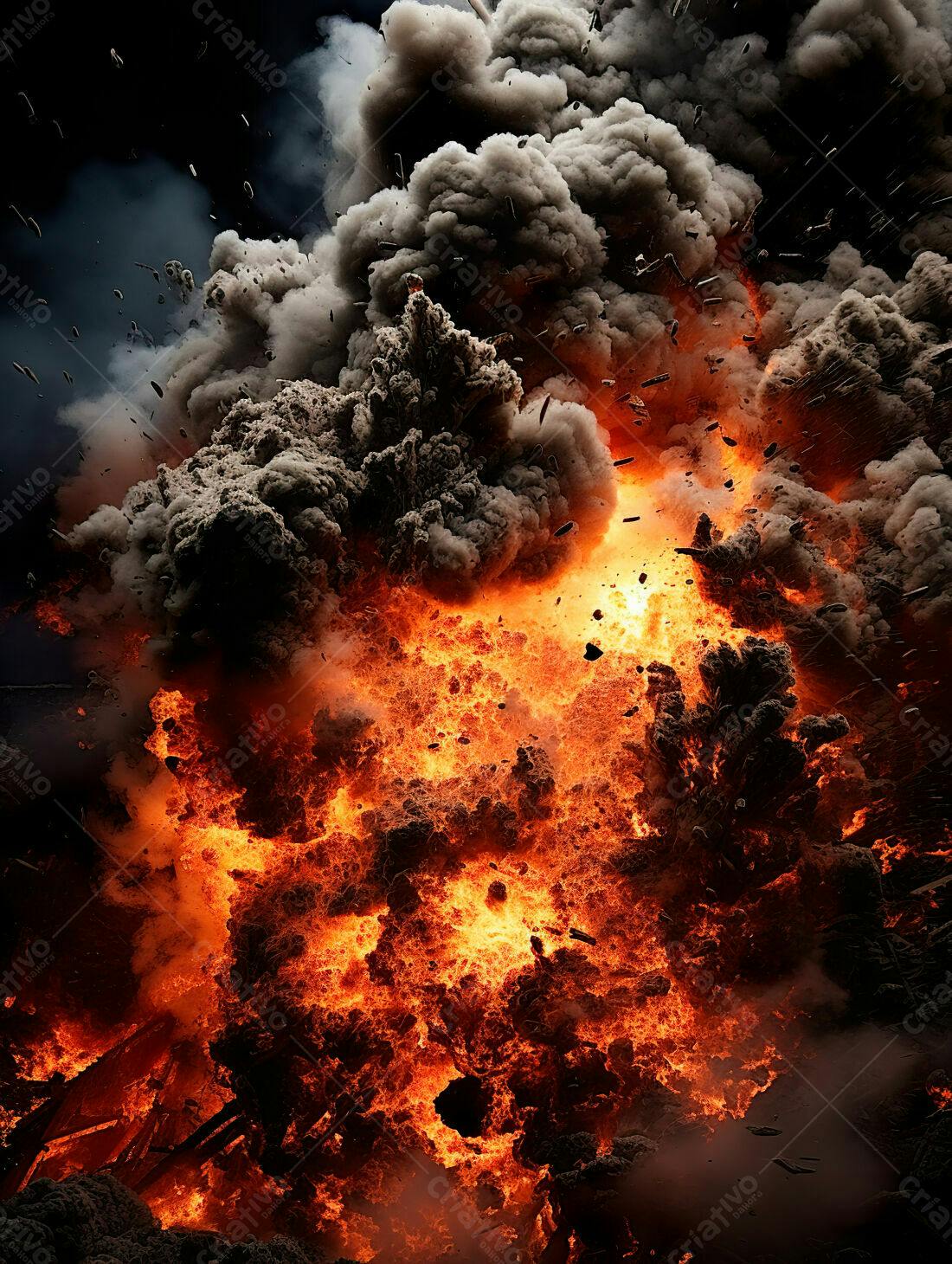 Explosão intensa de fogo e fumaça