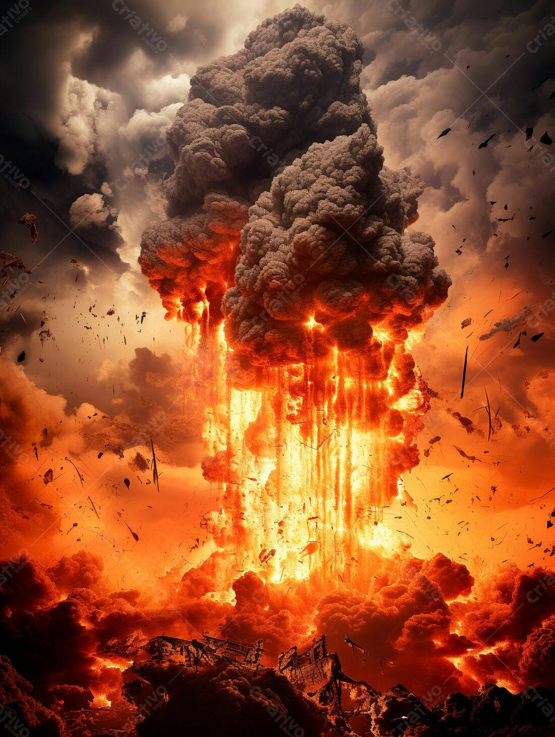 Explosão gigante gerando fumaça e fogo