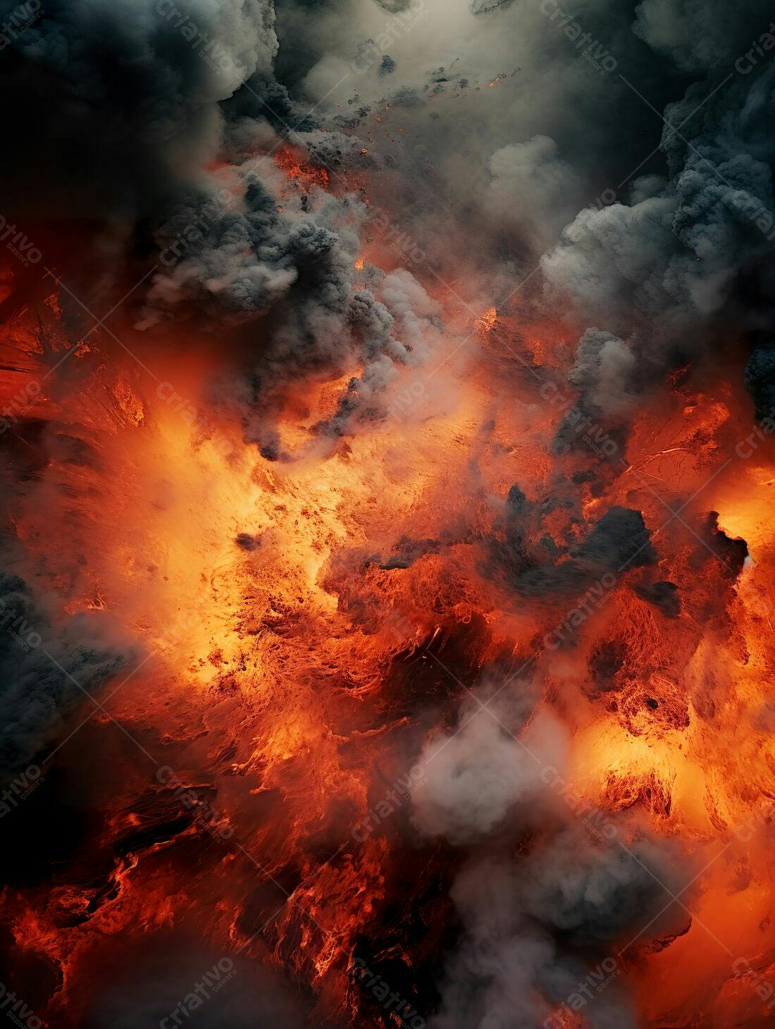Erupção vulcânica lava e fumaça