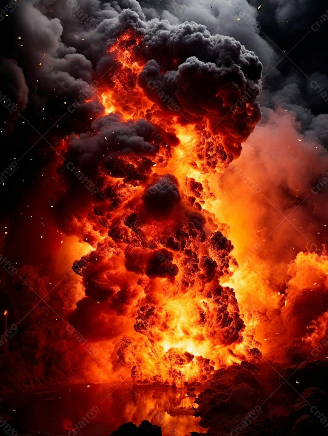 Explosão de fogo e fumaça negra
