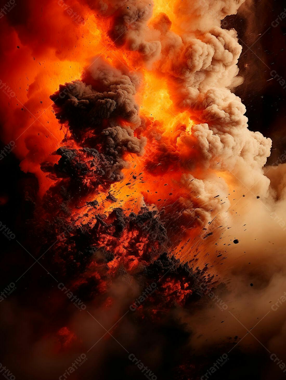 Erupção Vulcânica Lava e Fumaça