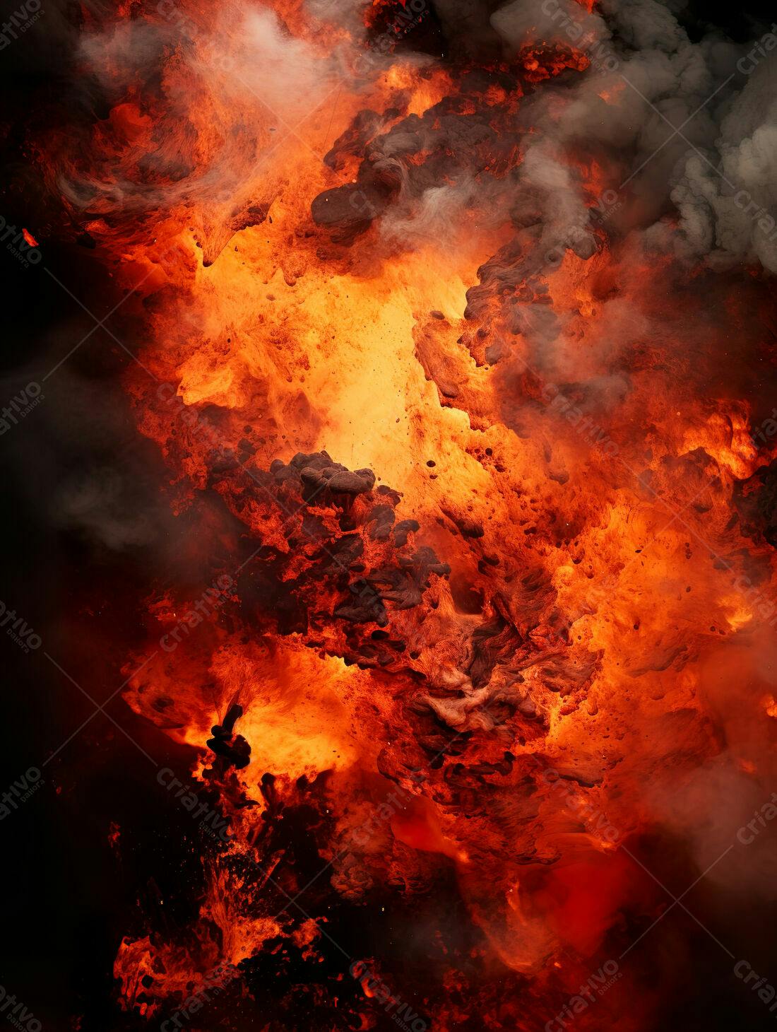 Lava vulcânica em erupção cores laranja e vermelho