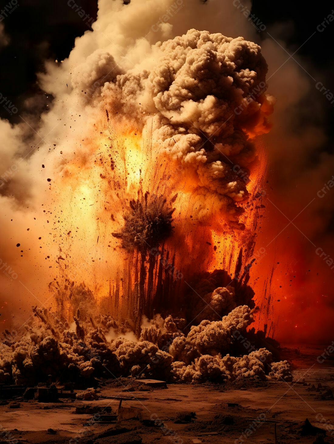 Explosão gigante com fumaça laranja e marrom