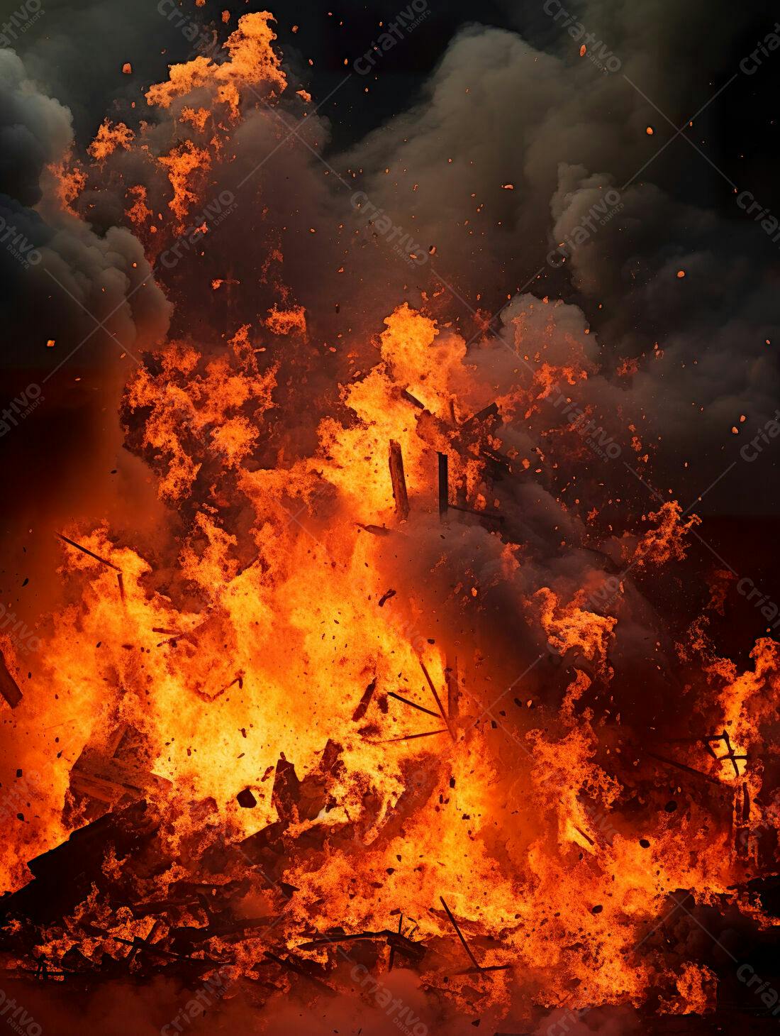 Incêndio intenso com chamas alaranjadas