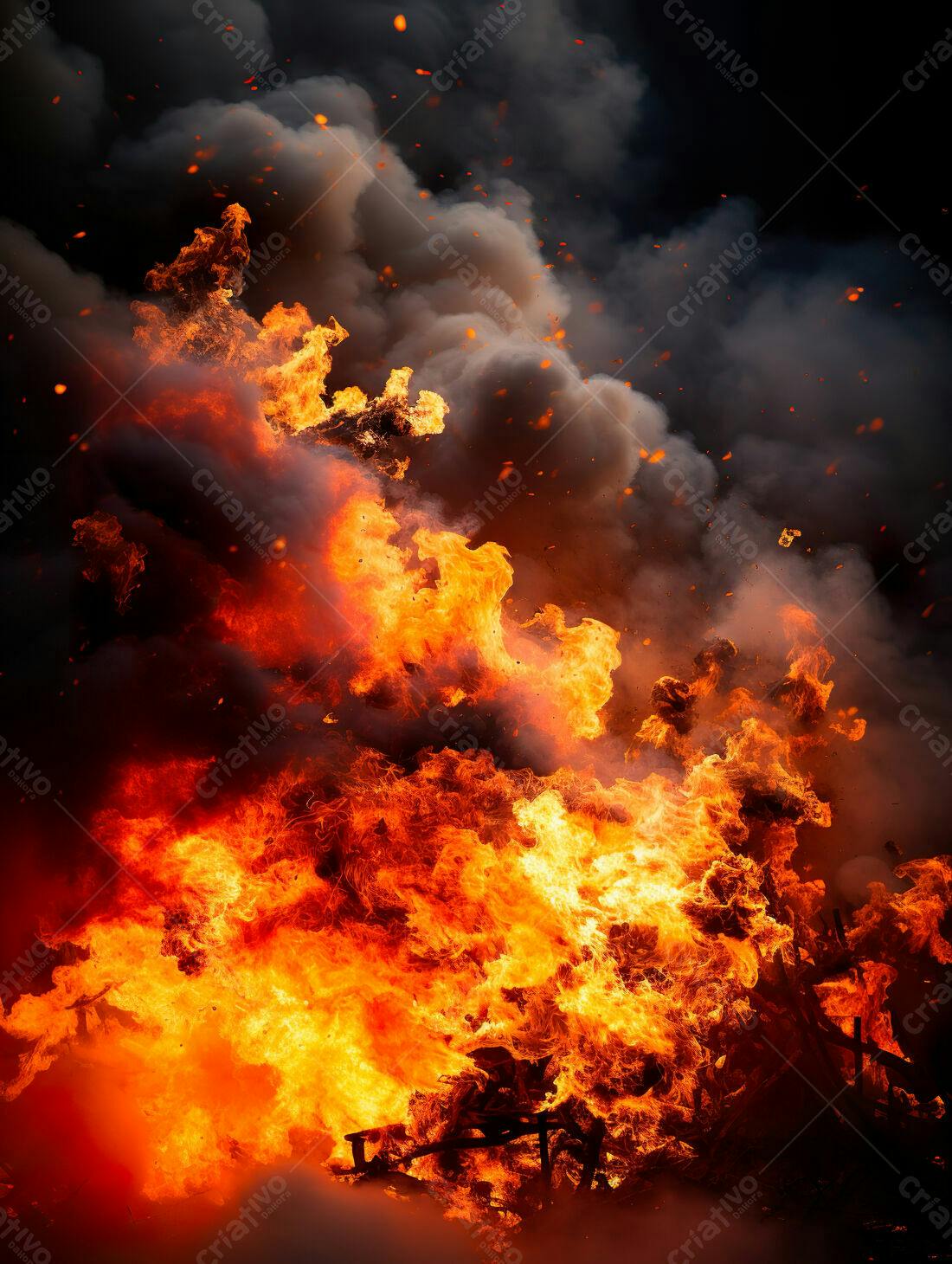 Chamas intensas em grande incêndio