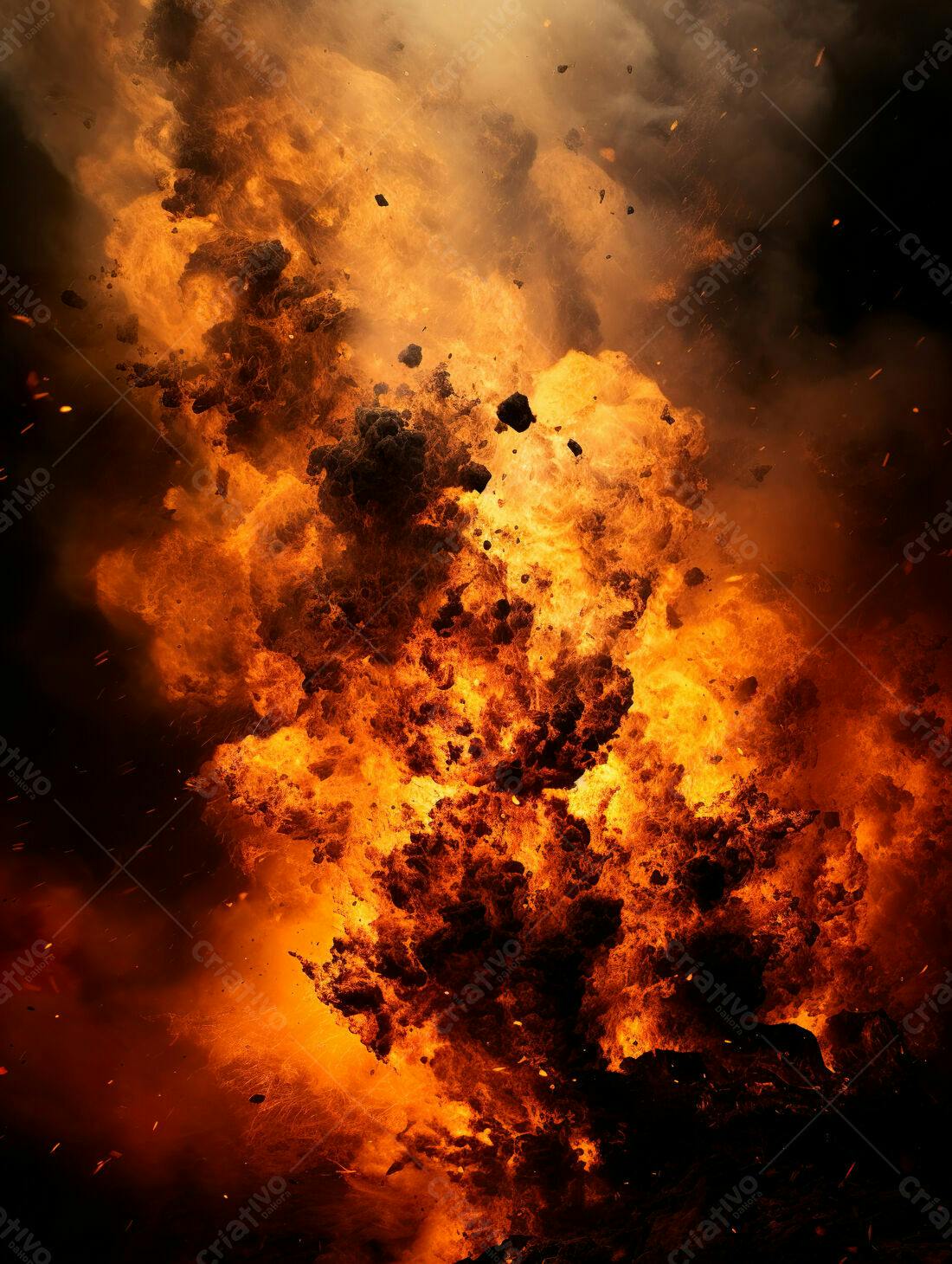 Explosão de fogo intenso e fragmentos