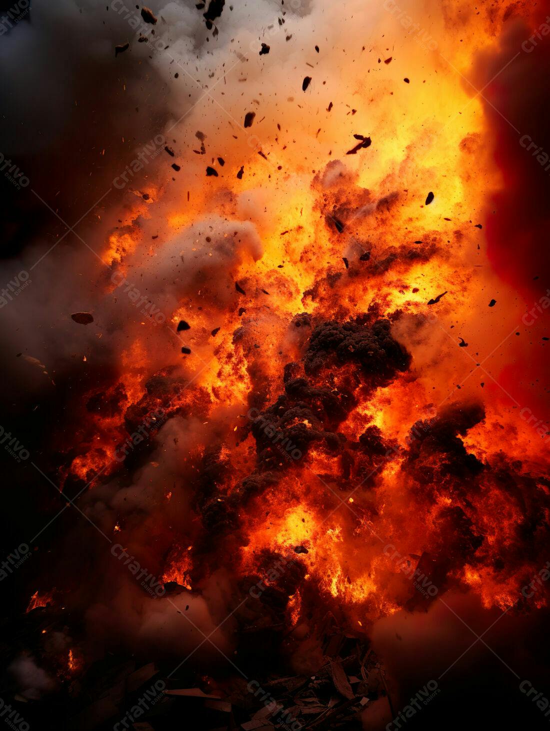 Explosão de fogo intenso e destruição