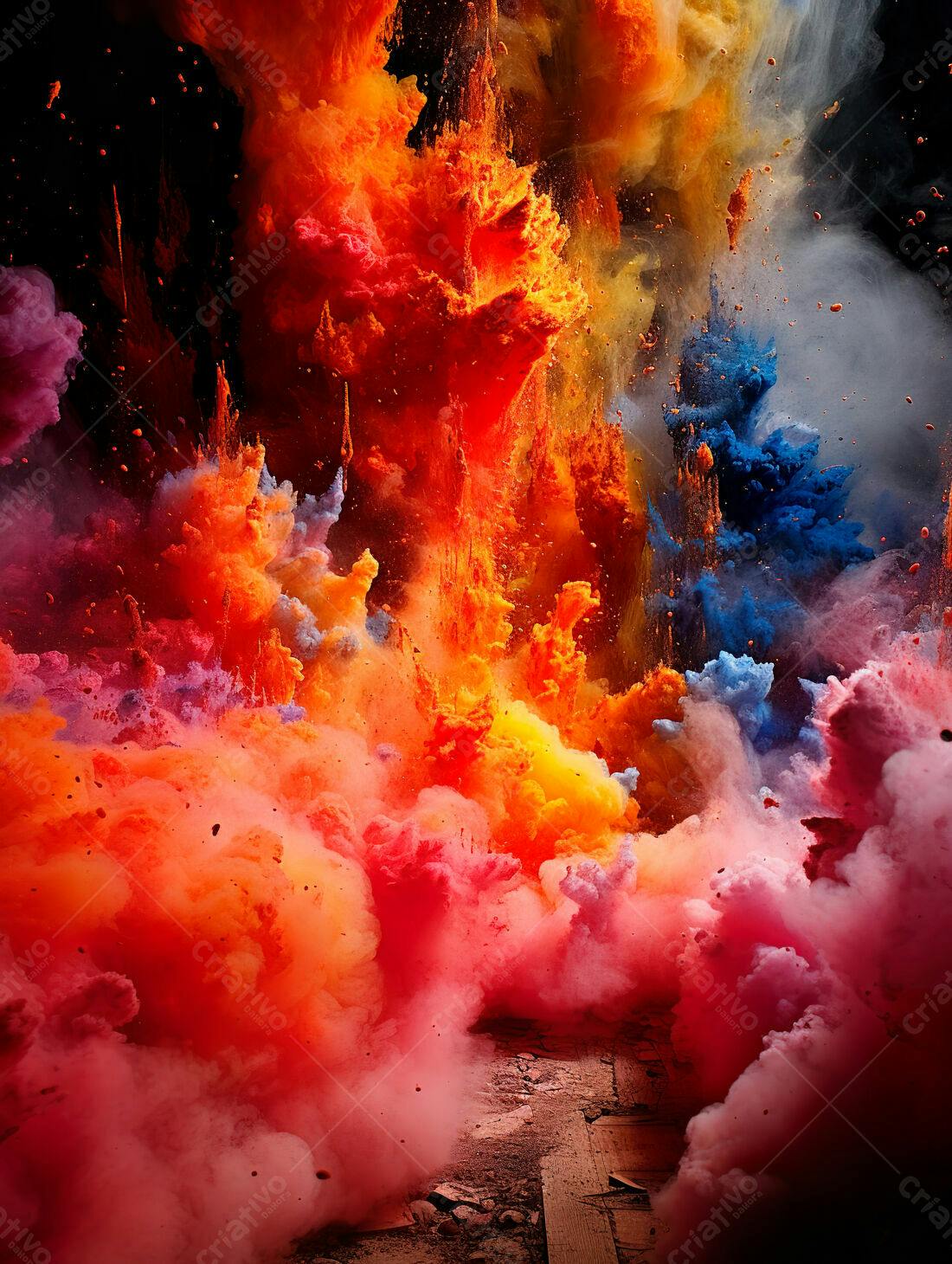 Explosão de cores vibrantes em fundo escuro