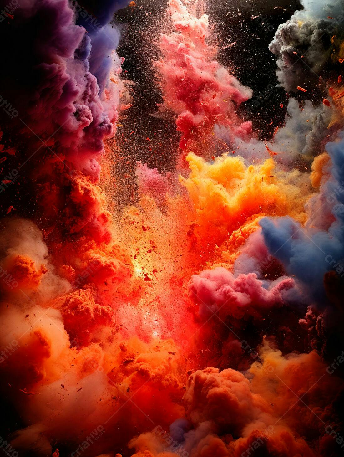 Explosão de cores vibrantes em pó