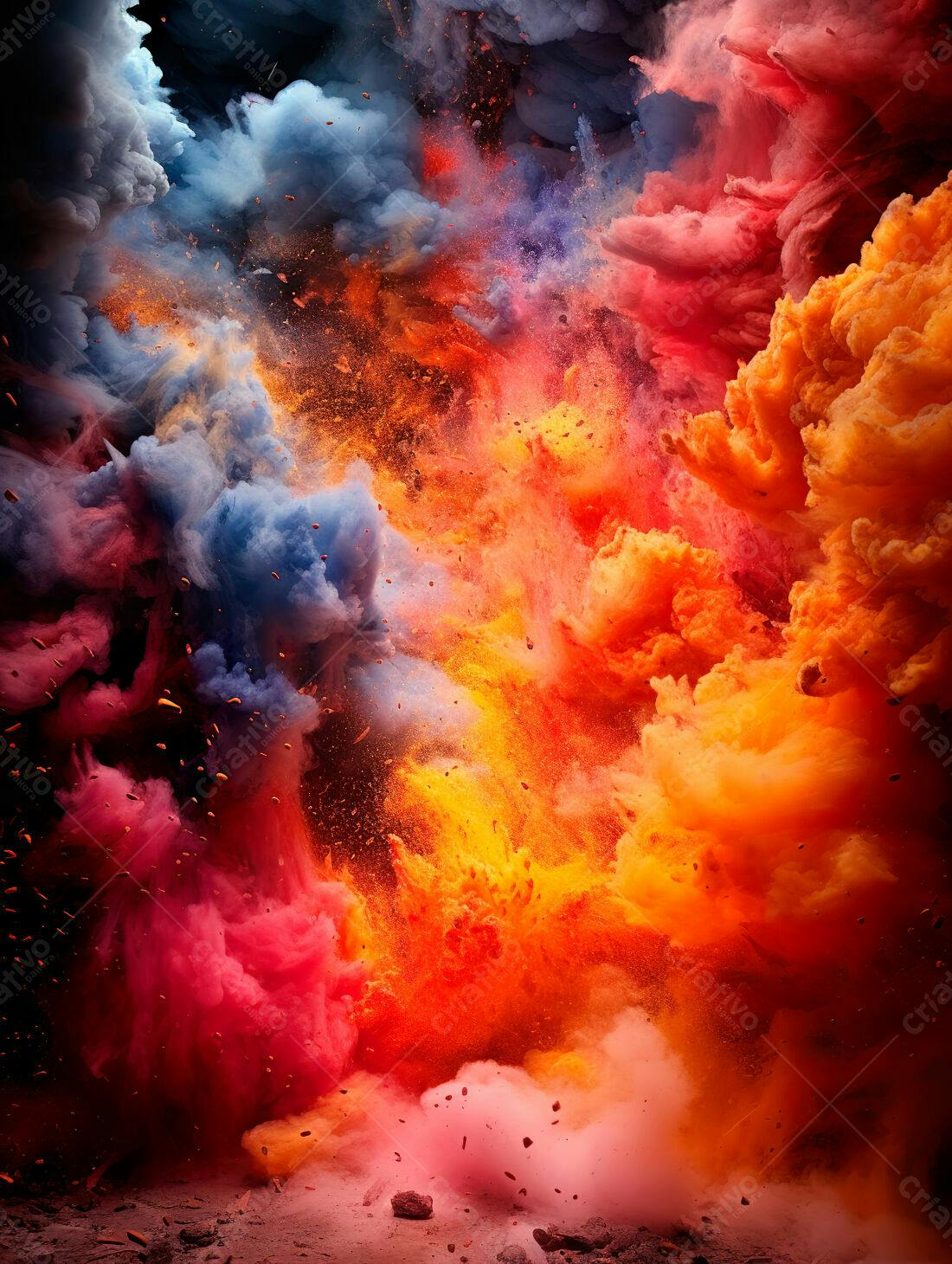 Explosão de cores vibrantes em tons quentes e frios
