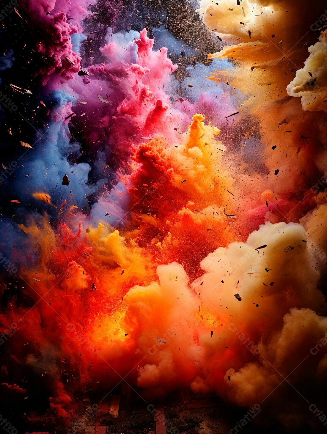 Explosão de cores vibrantes em tons quentes e frios