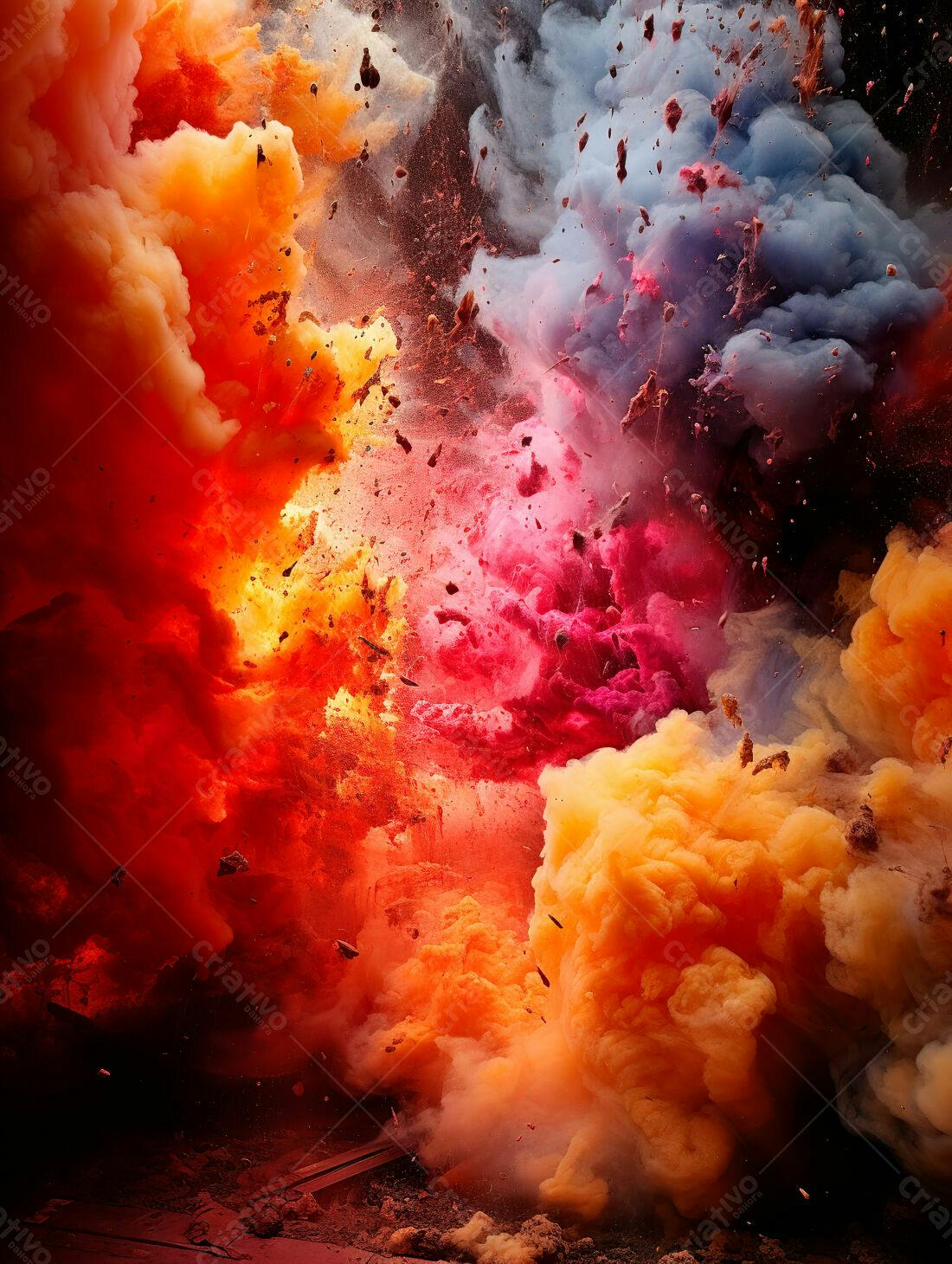 Explosão de cores vibrantes em tons vermelhos e laranjas