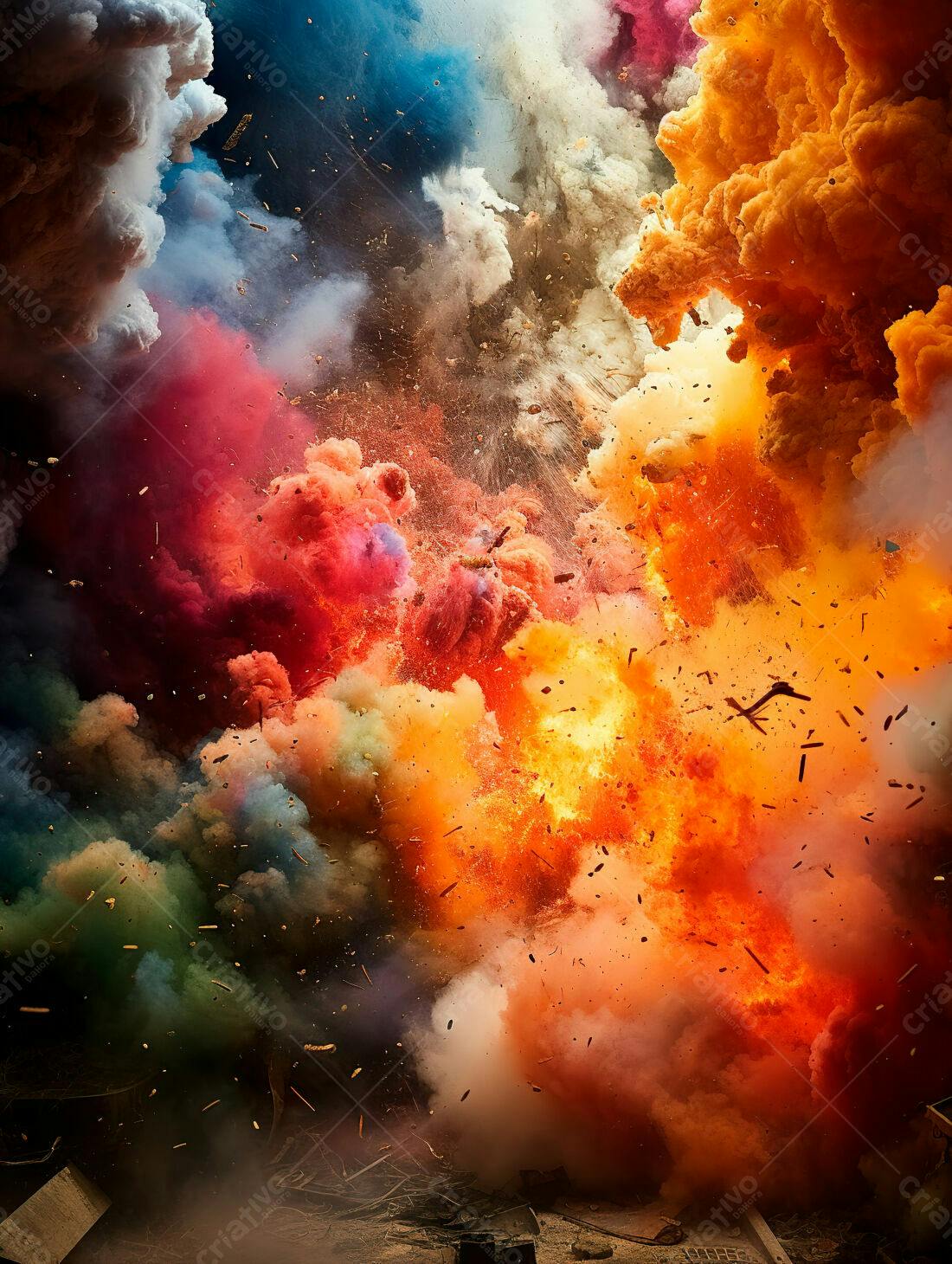 Explosão de cores vibrantes em tons quentes e frios