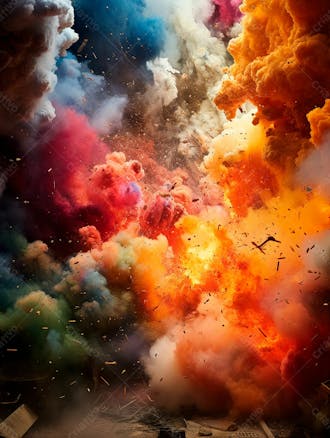 Imagem explosao de fumaca colorida com particulas 10
