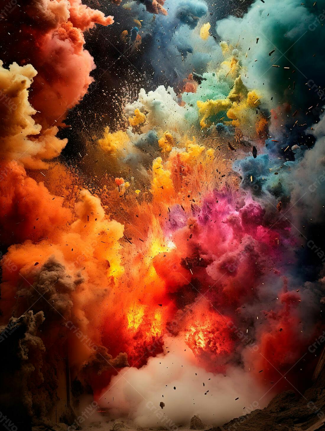 Explosão de cores vibrantes em tons quentes e frios