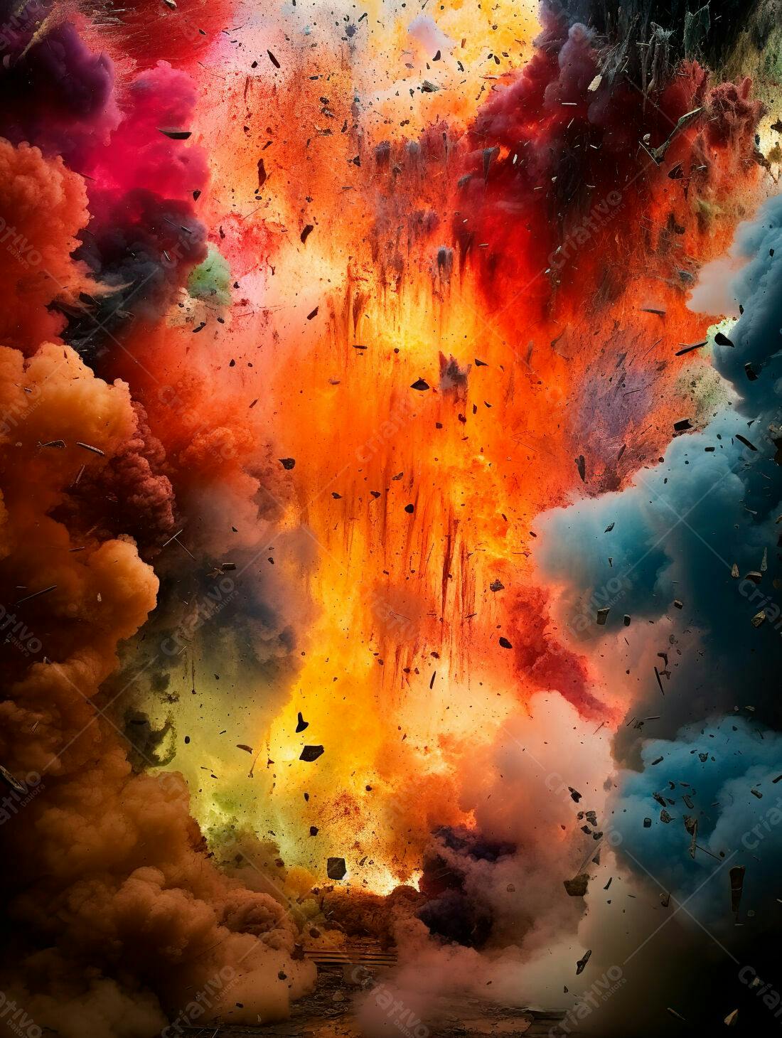 Explosão de cores vibrantes e matéria