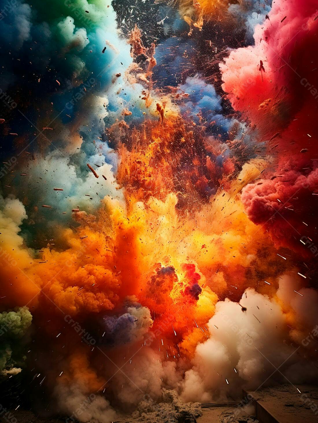 Explosão de cores vibrantes em tons quentes e frios