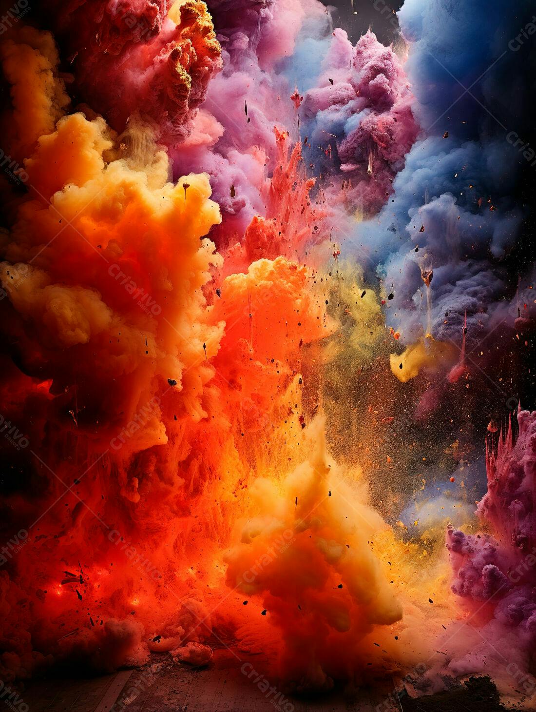 Explosão de cores vibrantes em tons quentes e frios