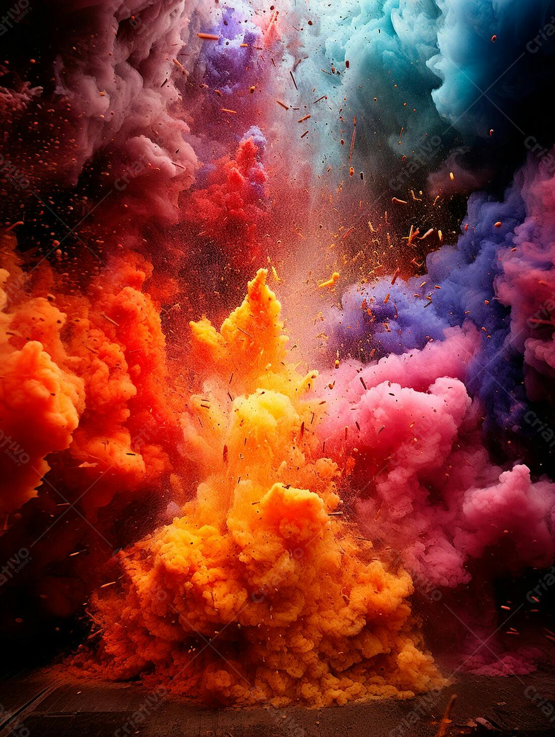 Explosão de cores vibrantes em pó