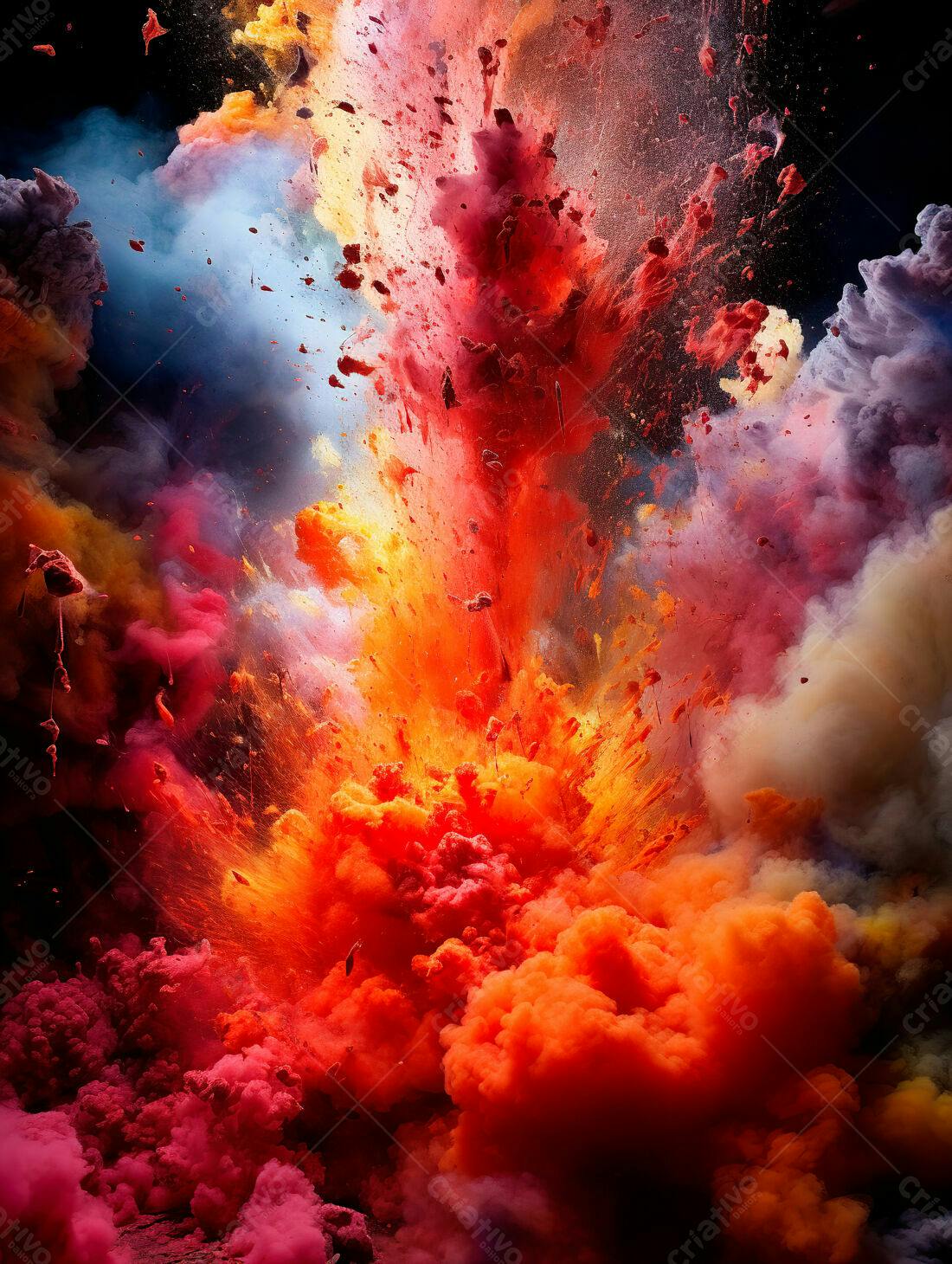 Explosão de cores vibrantes em fundo escuro