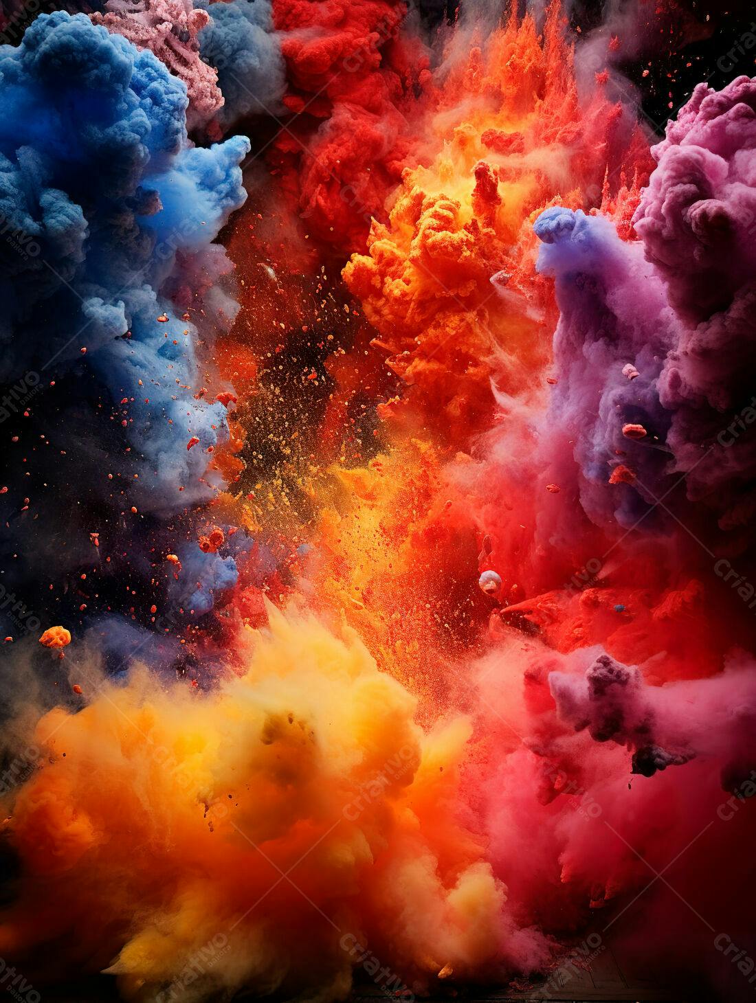 Explosão de cores vibrantes em tons quentes e frios
