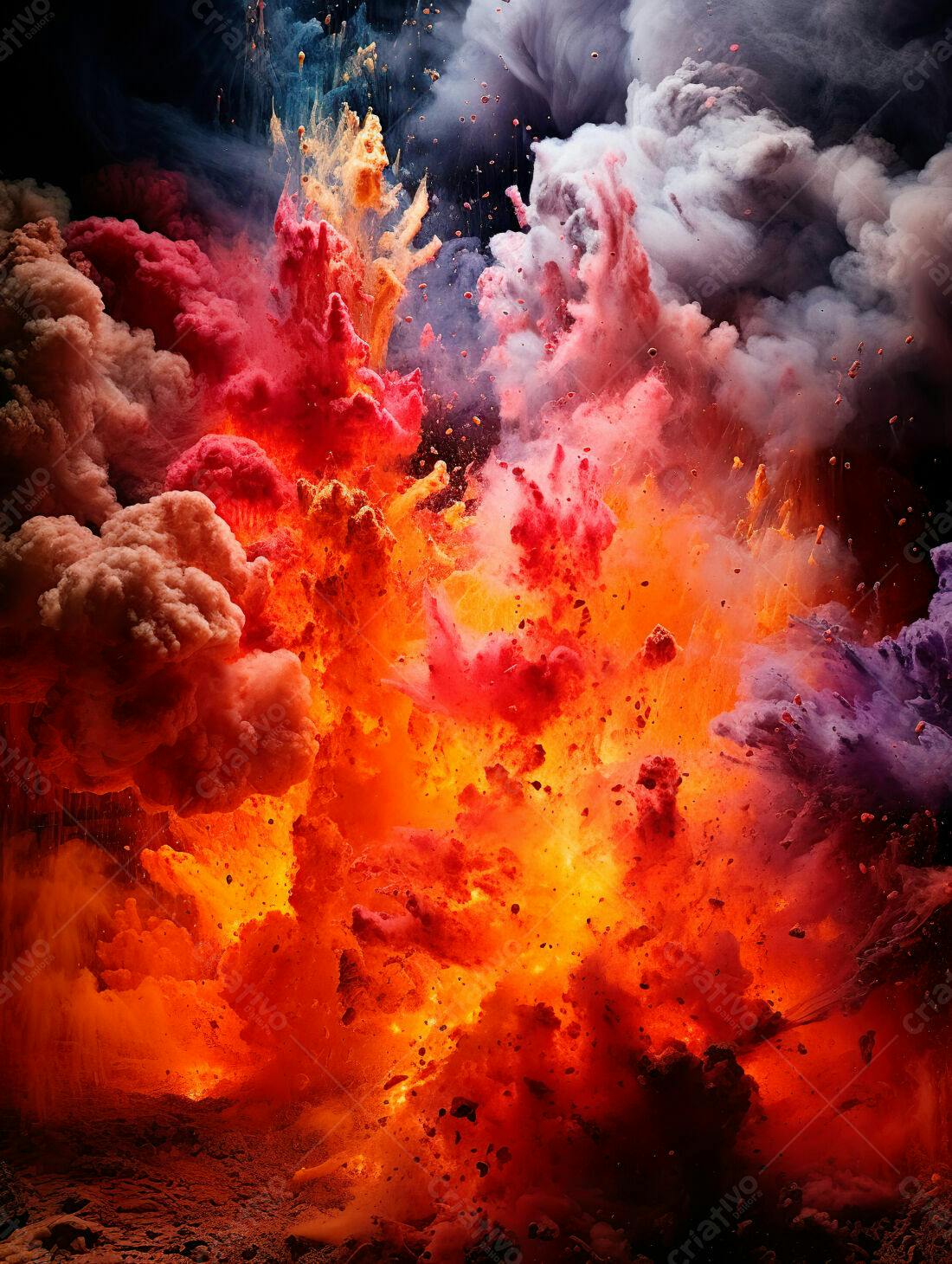 Explosão de cores vibrantes em tons de vermelho e laranja