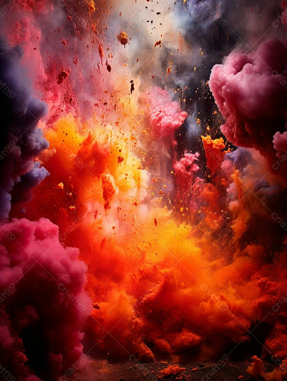 Explosão de cores vibrantes em tons de vermelho e laranja