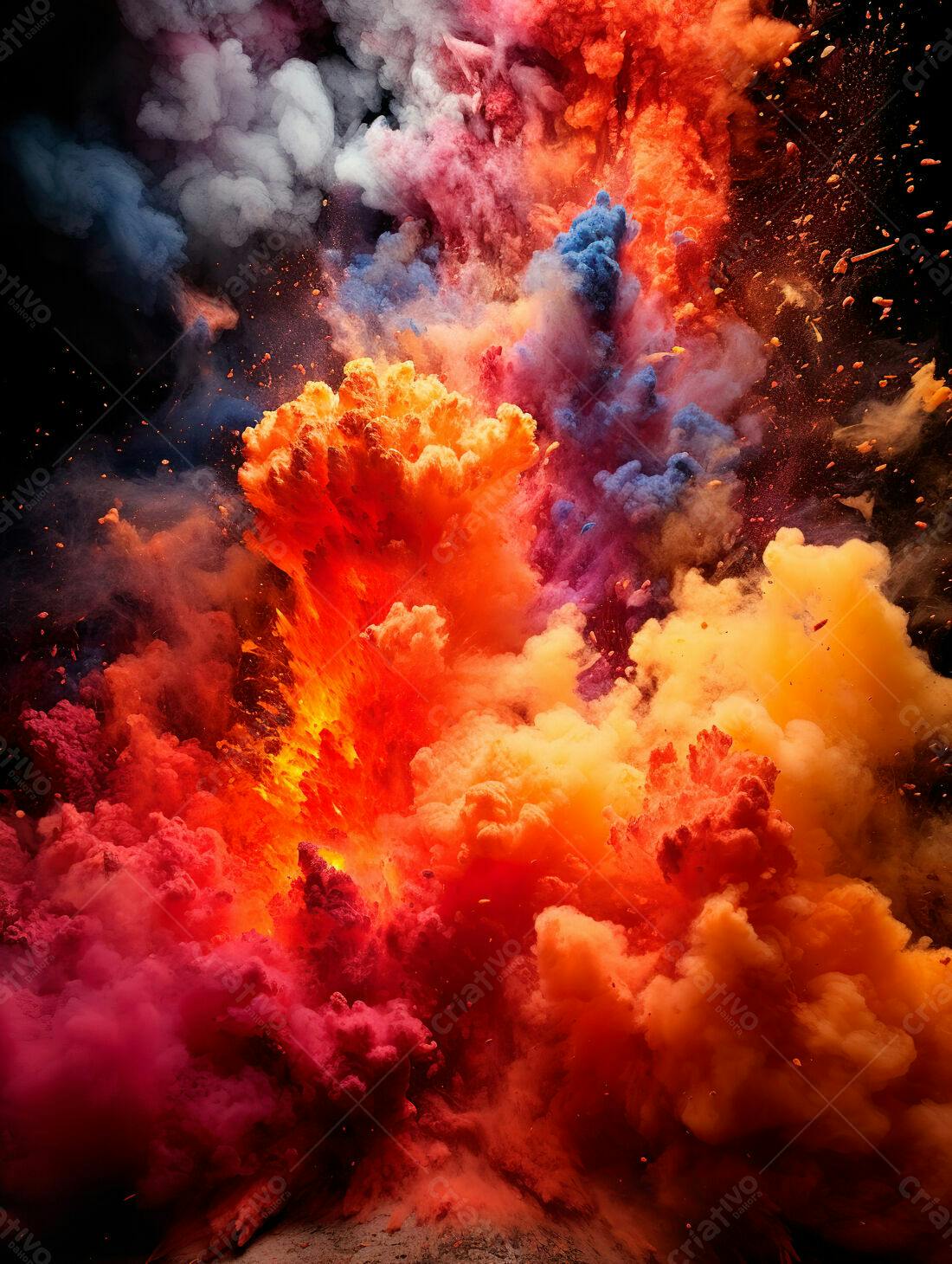 Explosão de cores vibrantes em tons quentes e frios