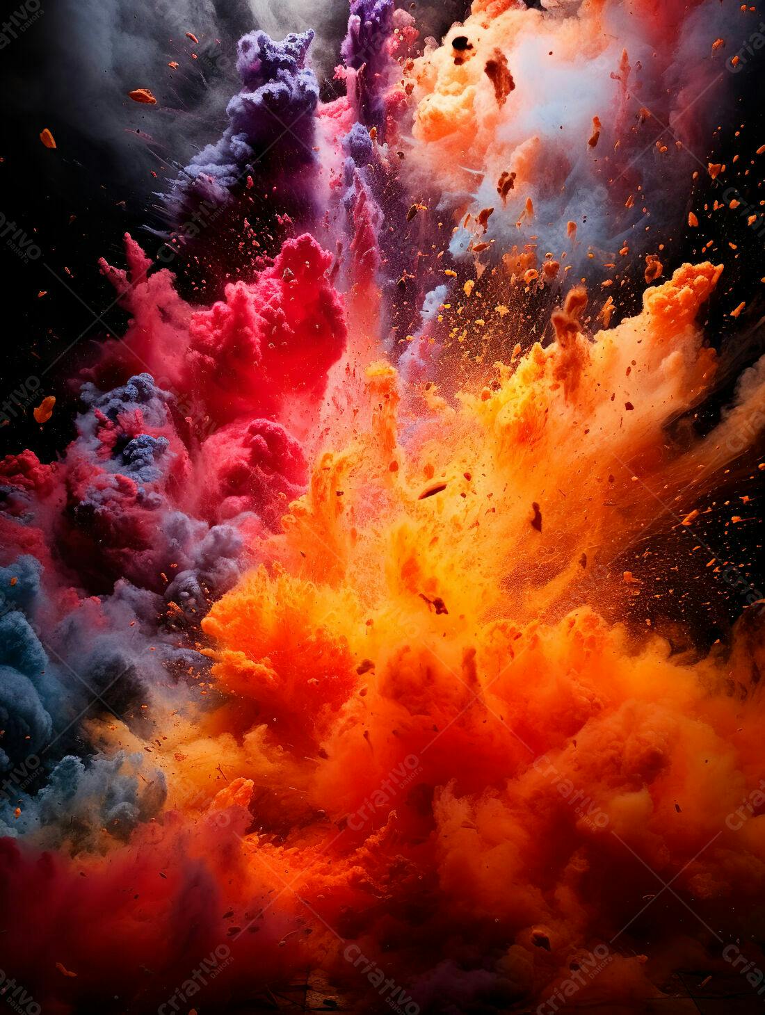 Explosão de cores vibrantes em tons quentes e frios