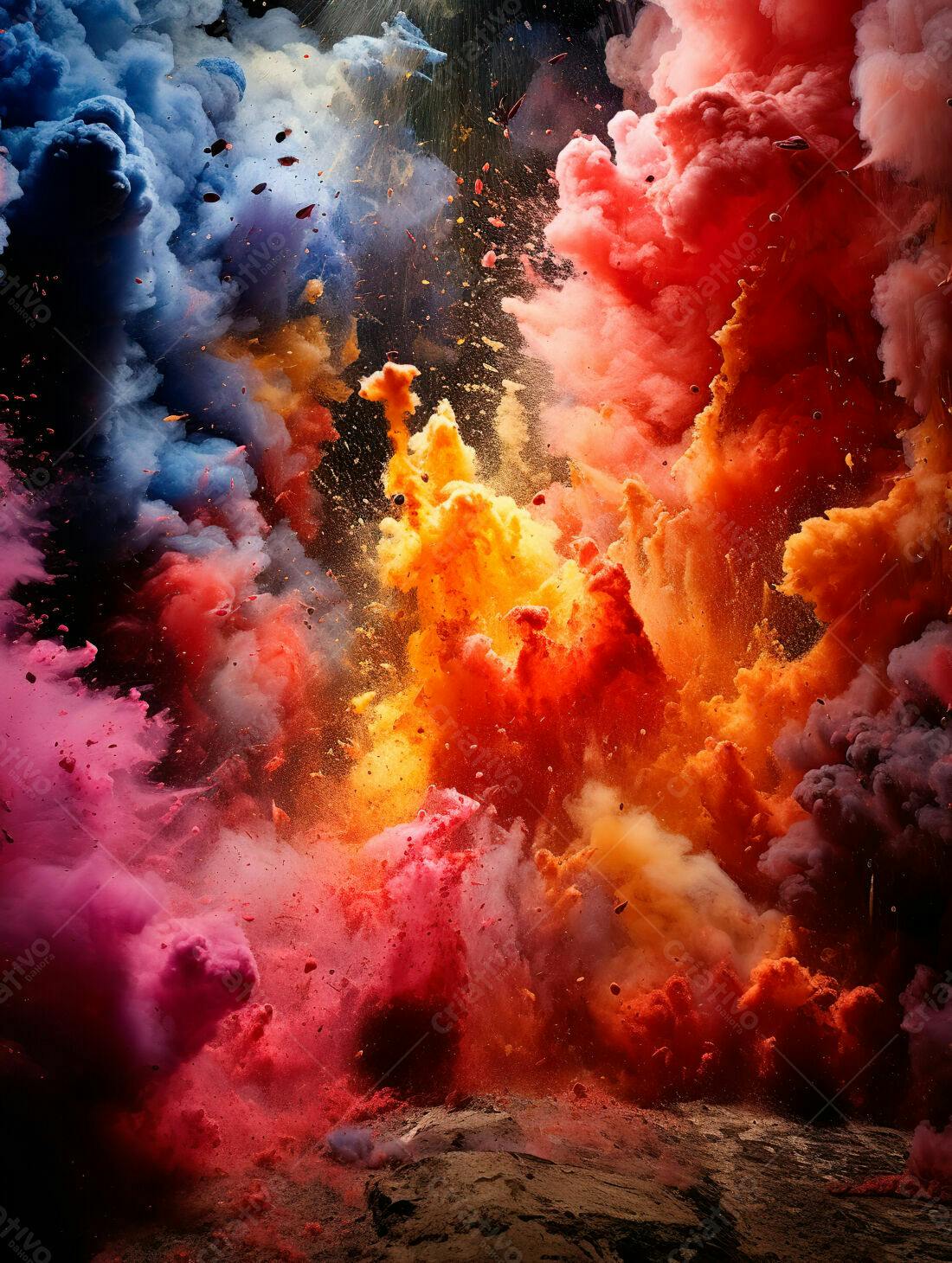 Explosão de cores vibrantes em tons quentes e frios