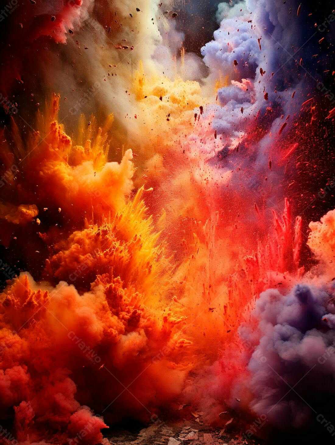 Explosão de cores vibrantes em tons laranja e roxo