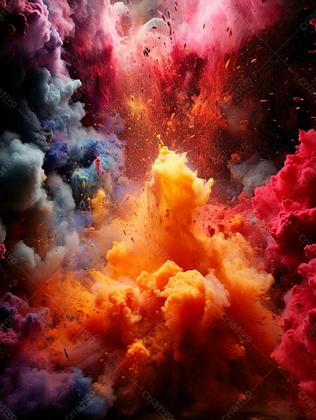 Explosão de cores vibrantes em tons quentes e frios