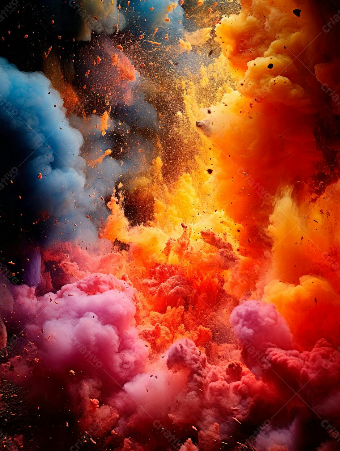 Explosão de cores vibrantes em tons quentes e frios