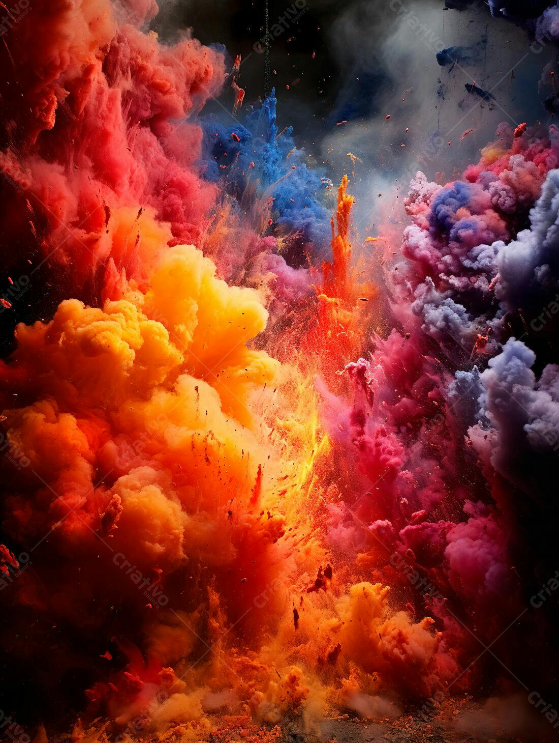 Explosão de cores vibrantes em tons quentes e frios