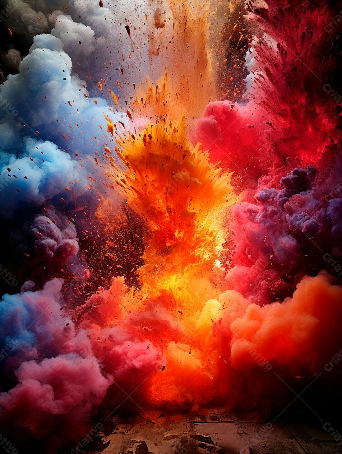 Explosão de cores vibrantes em tons quentes e frios