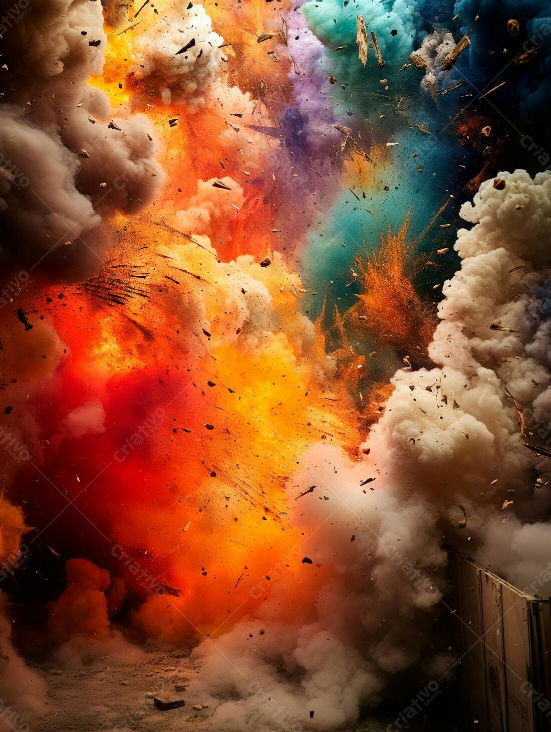 Explosão colorida com fragmentos de madeira