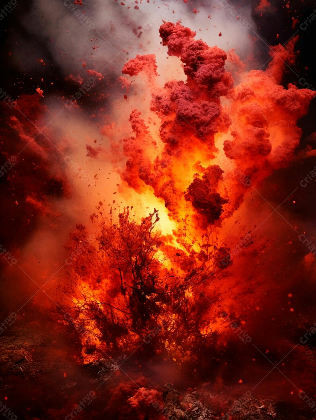 Árvore em chamas explosão vermelha