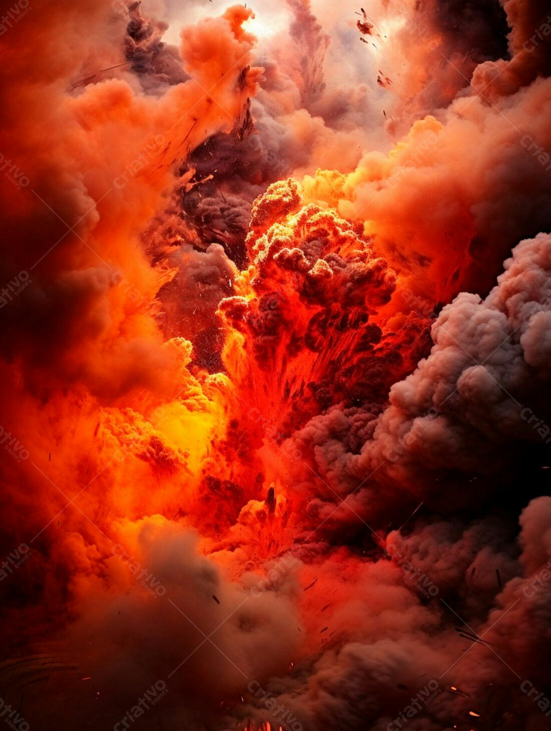 Erupção vulcânica intensa tons laranja e vermelho