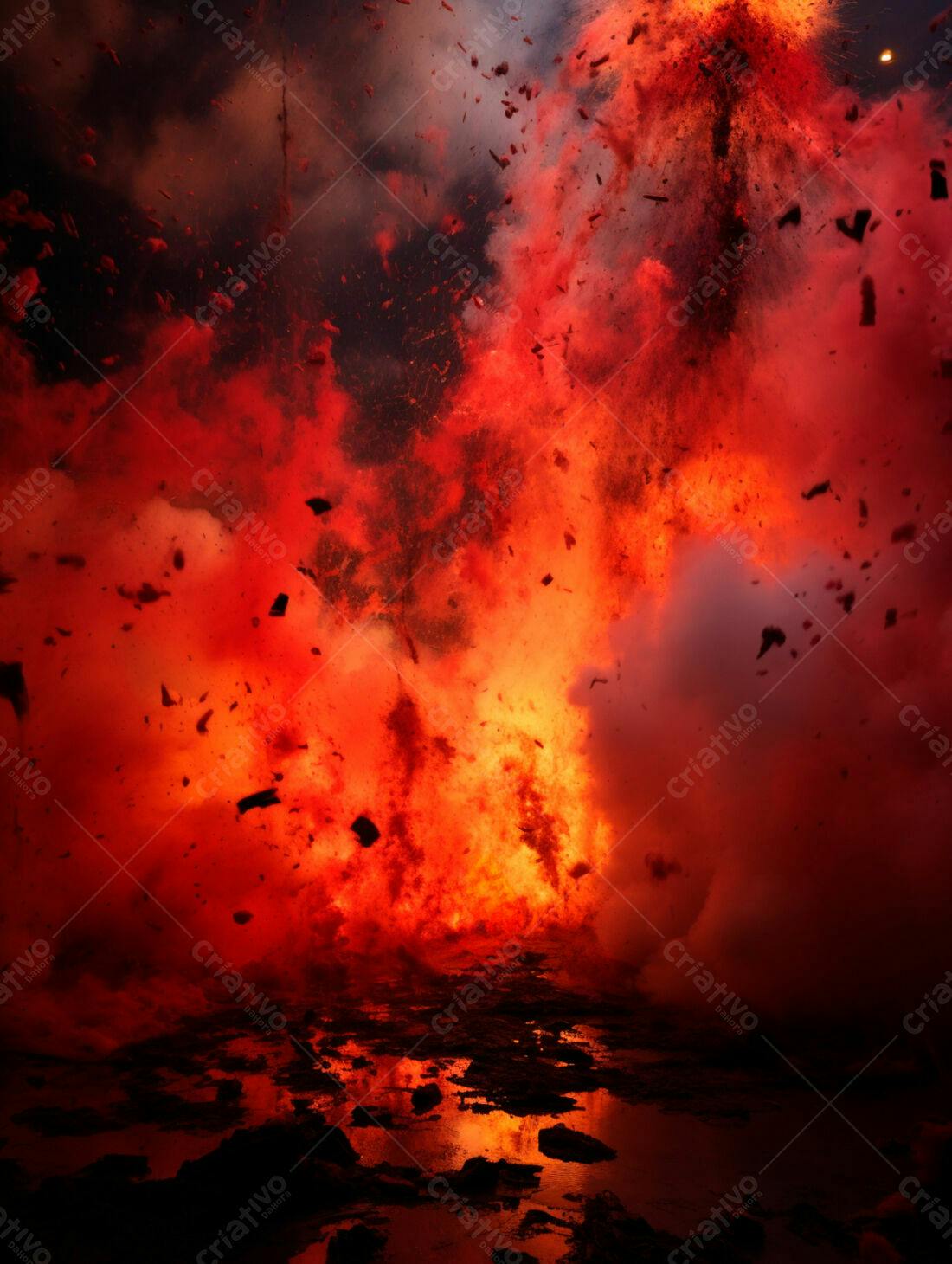 Explosão de fogo vermelho intenso