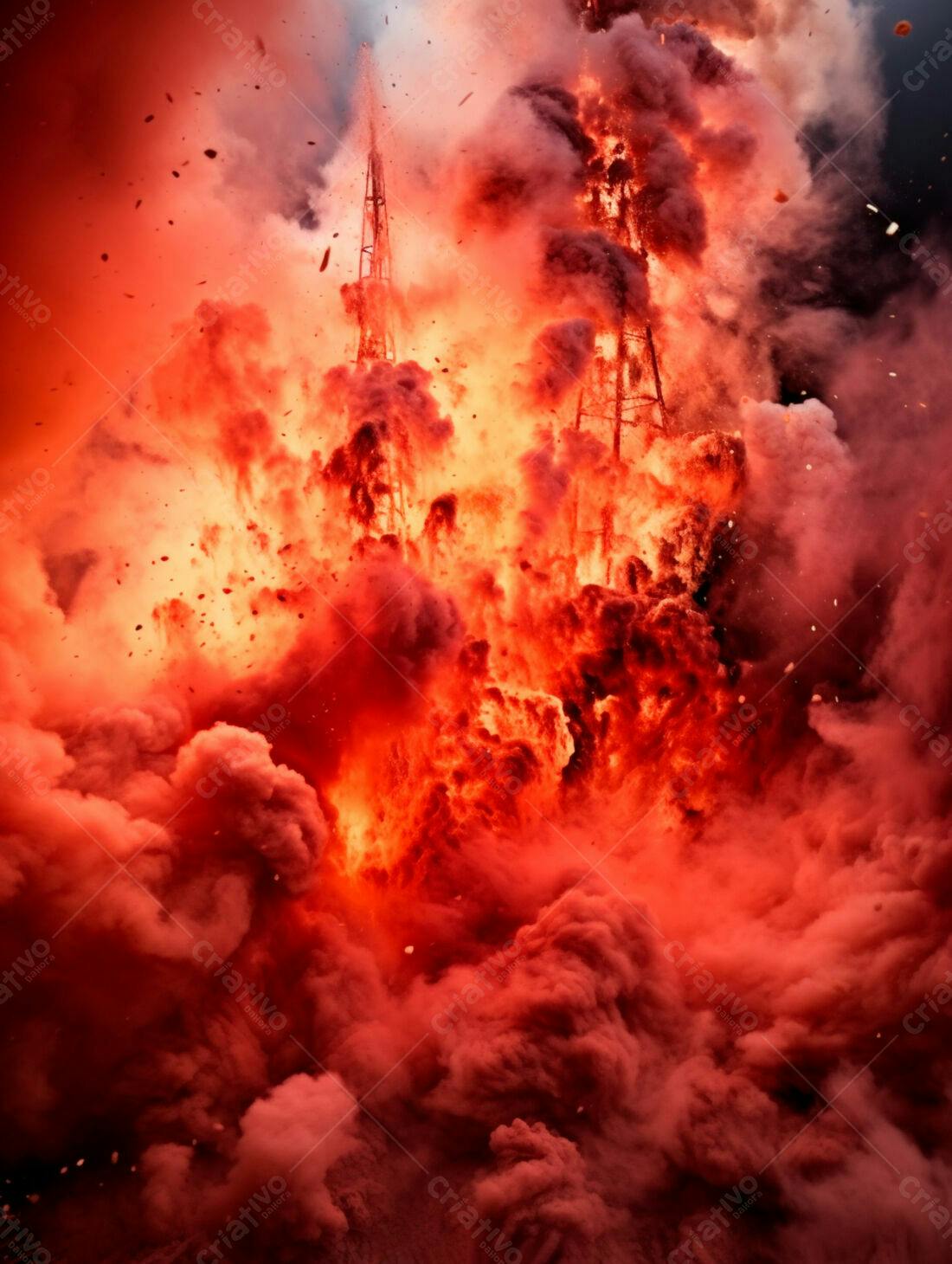 Explosão de foguete em tons vermelhos