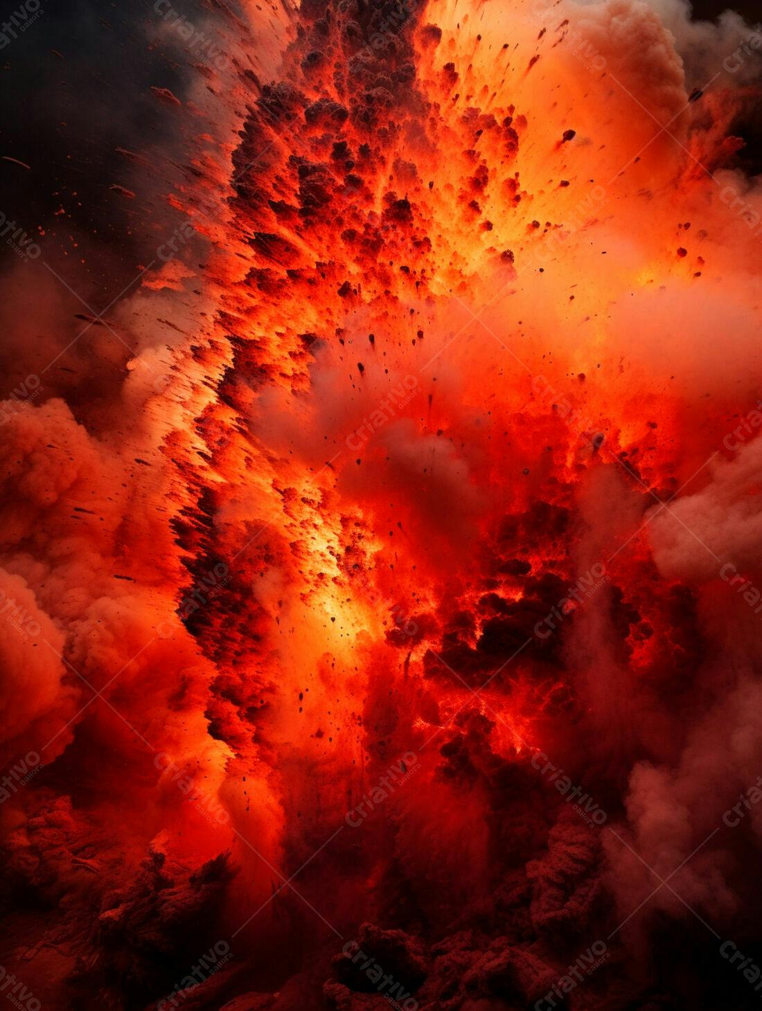 Erupção vulcânica intensa tons vermelhos e laranjas