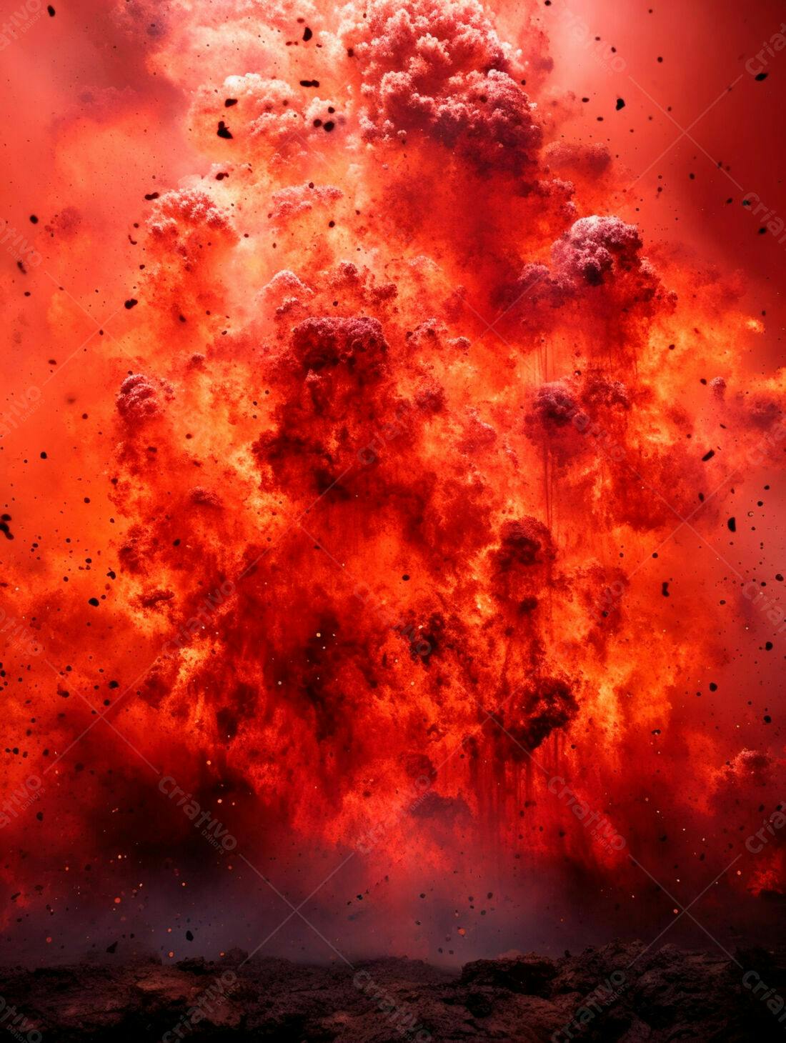 Erupção vulcânica intensa tons vermelhos e laranja
