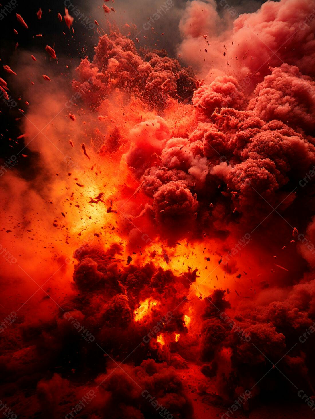 Explosão vulcânica intensa tons vermelhos